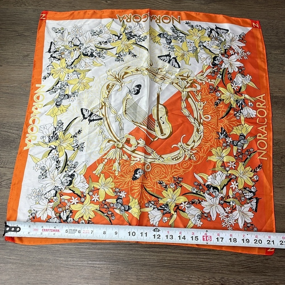 NoraCora Women’s White Orange Silk Scarf - Picture 6 of 7